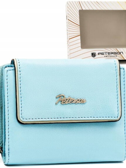 Mały, skórzany portfel damski na zatrzask i suwak - Peterson