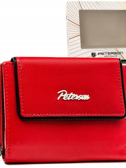 Mały, skórzany portfel damski na zatrzask i suwak - Peterson