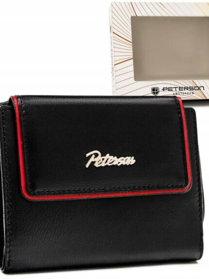 Mały, skórzany portfel damski na zatrzask i suwak - Peterson