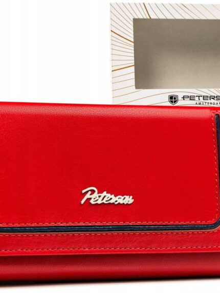 Duży, skórzany portfel damski na zatrzask i suwak - Peterson