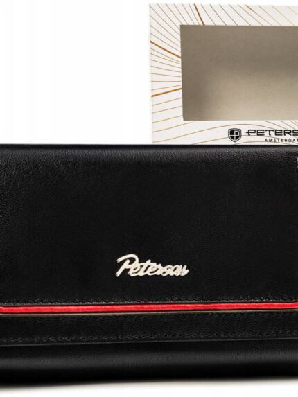Duży, skórzany portfel damski na zatrzask i suwak - Peterson