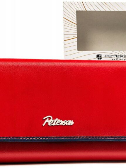 Pojemny, skórzany portfel damski na zatrzask i suwak - Peterson