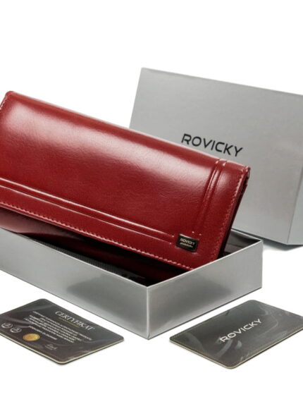 Duży, skórzany portfel damski na zatrzask - Rovicky