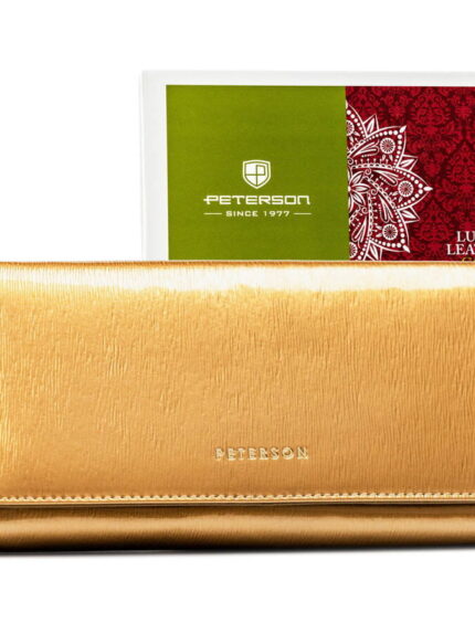 Elegancki portfel damski w kolorze złota z lakierowanej skóry - Peterson