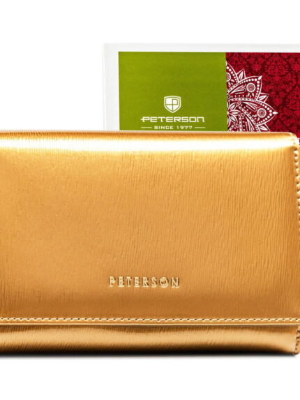 Lakierowany złoty portfel damski na karty - Peterson