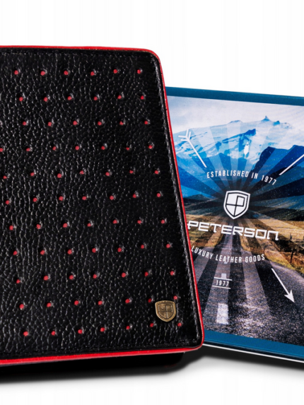 Skórzany portfel męski z kontrastowym obszyciem - Peterson