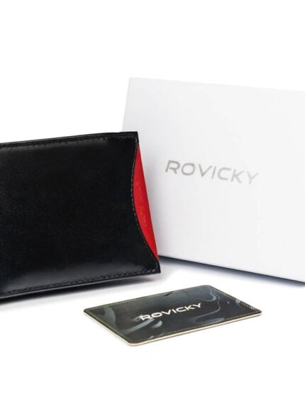 Portfel męski z naturalnej skóry licowej, etui z okienkiem na zdjęcie - Rovicky