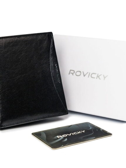 Pojemny portfel męski z naturalnej skóry licowej z ochroną RFID - Rovicky