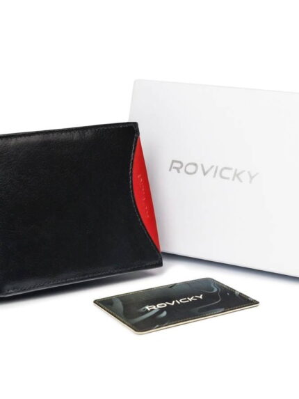 Cienki portfel męski z naturalnej skóry licowej ze schowkiem na suwak - Rovicky