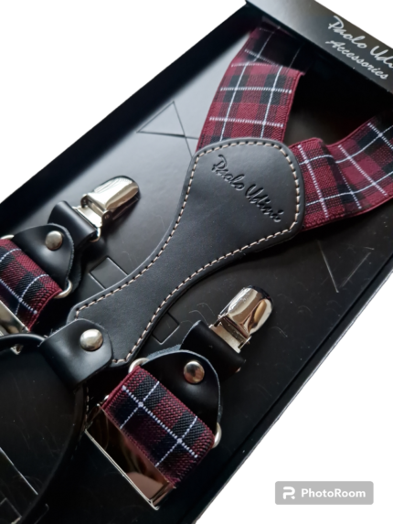 Szerokie szelki męskie Paolo Udini bordowe kratka