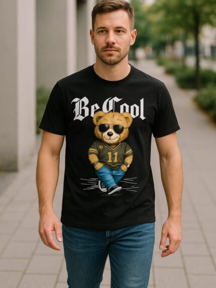 Bawełniana koszulka męska z motywem misia