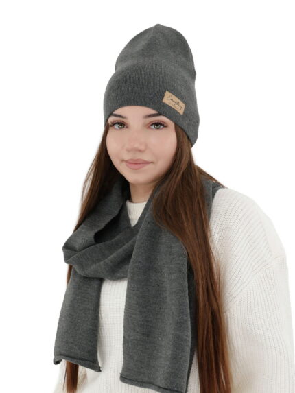Czapka i szalik damski, jesienny, wiosenny komplet, szary Zula