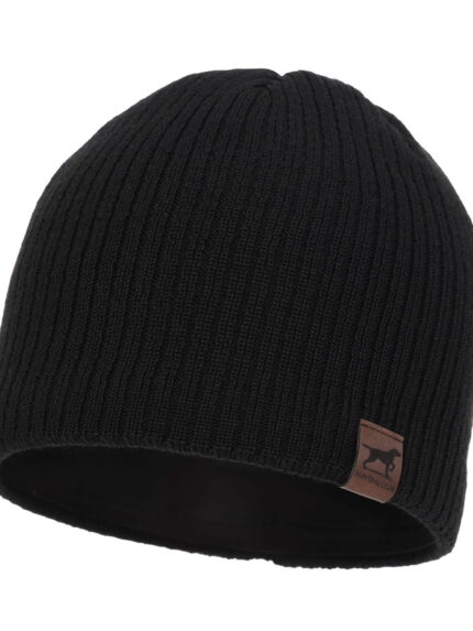 Czapka zimowa męska, czarna, z wełną merino, podszyta polarem Bird