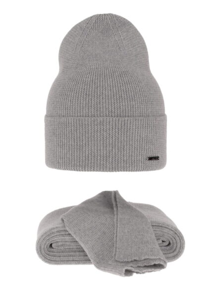 Czapka i szalik damski zimowy komplet, szary, 100% wełniany merino Melpomena