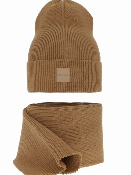 Czapka i szalik damski zimowy komplet, camel, Nathalie