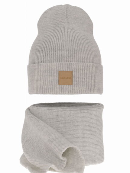 Czapka i szalik damski zimowy komplet, jasnoszary, Nathalie