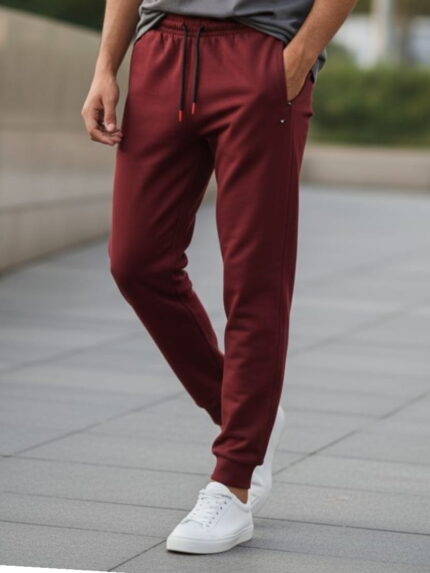 Spodnie dresowe męskie ze ściągaczem bordowe