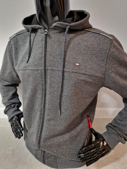 Szara bawełniana bluza męska Tomy Parker z kapturem cienka