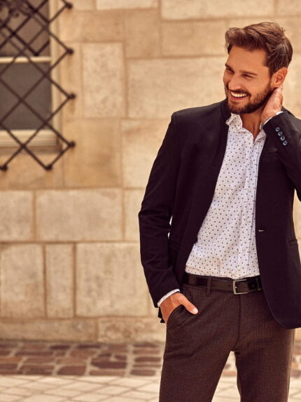 Marynarka męska ze stójką granatowa