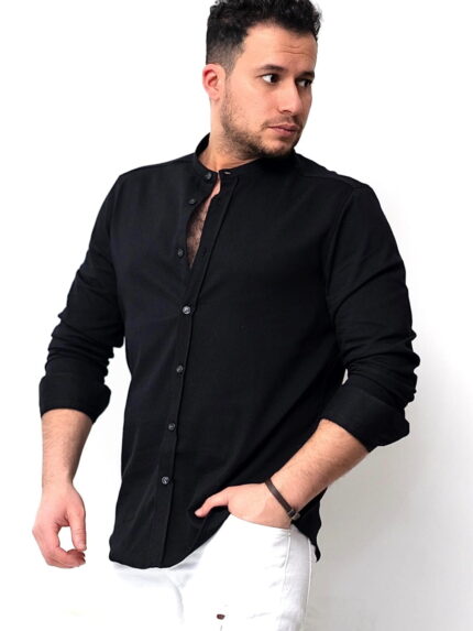 Czarna koszula męska ze stójką