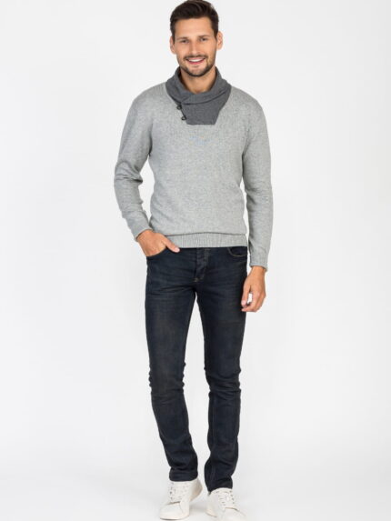 Sweter z szalowym kołnierzem szary