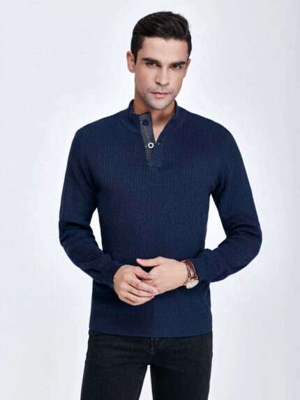 Granatowy  sweter męski z guzikami