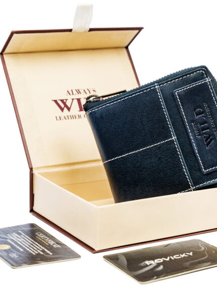 Skórzany, kwadratowy portfel męski na zamek w stylu retro, RFID  - Always Wild