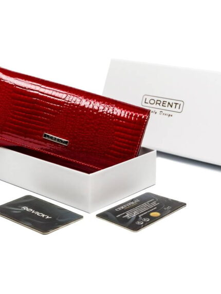 Skórzany, lakierowany portfel damski z zewnętrzną kieszonką - Lorenti