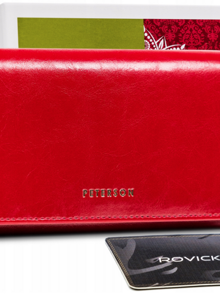 Czerwony skórzany portfel damski z klapką - Peterson
