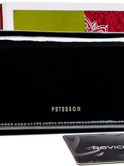 Czarny portfel damski skórzany z akcentem - Peterson
