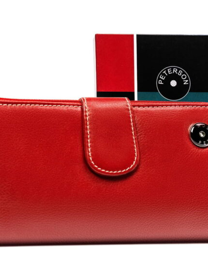 Czerwony portfel skórzany damski z modnym twistem - Peterson