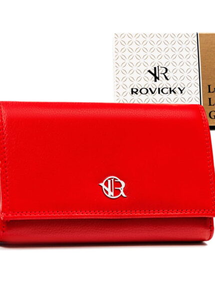 Czerwony portfel skórzany damski z ochroną RFID - Rovicky