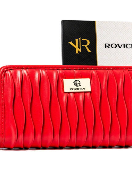 Czerwony portfel damski o marszczonej powierzchni zamykany na suwak - Rovicky
