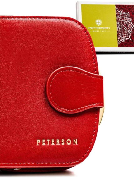 Czerwony portfel damski na karty i monety na zatrzask - Peterson