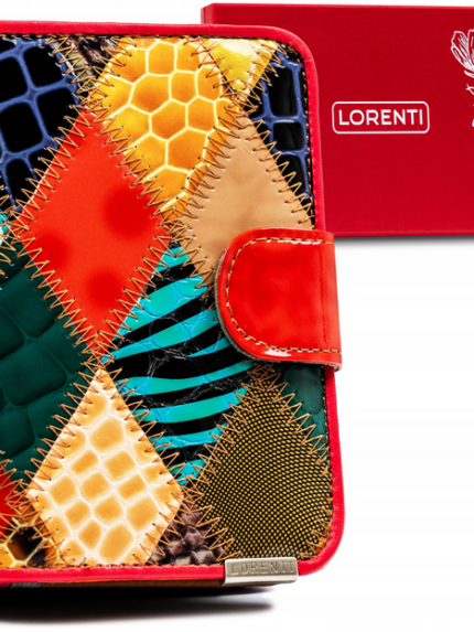 Damski skórzany portfel w patchworkowy wzór - Lorenti