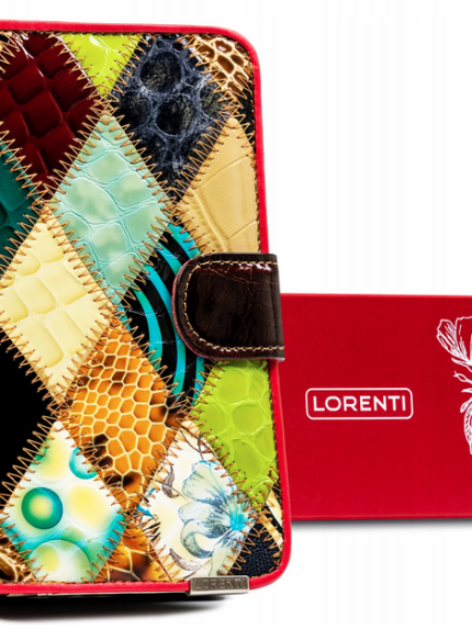 Damski skórzany portfel w patchworkowy wzór - Lorenti