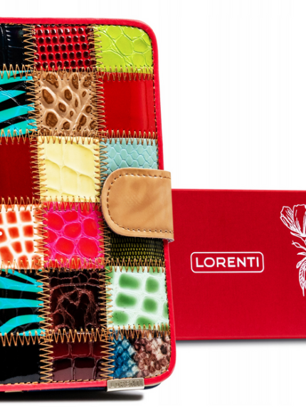 Damski skórzany portfel w patchworkowy wzór - Lorenti