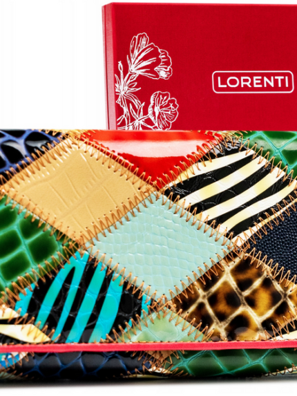 Damski skórzany portfel w patchworkowy wzór - Lorenti