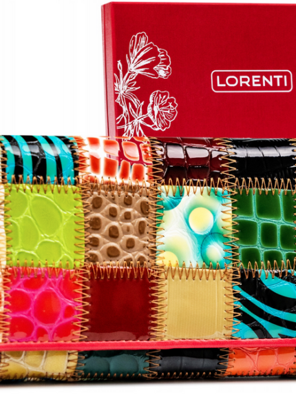 Damski skórzany portfel w patchworkowy wzór - Lorenti