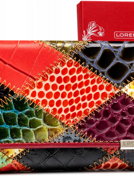 Damski skórzany portfel w patchworkowy wzór - Lorenti