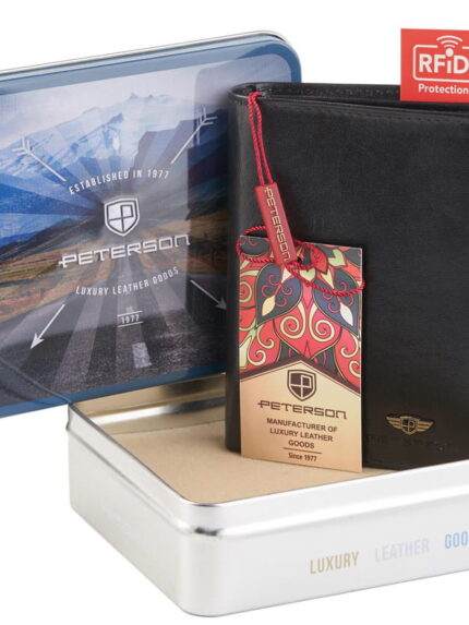 Pionowy portfel męski na karty z ochroną RFID Blocking System - Peterson
