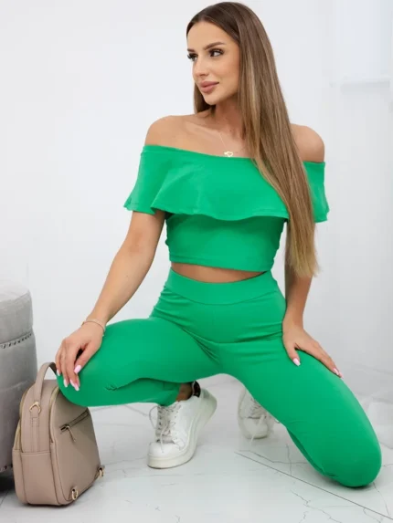 Komplet z falbanką zielony