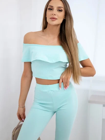 Komplet z falbanką miętowy