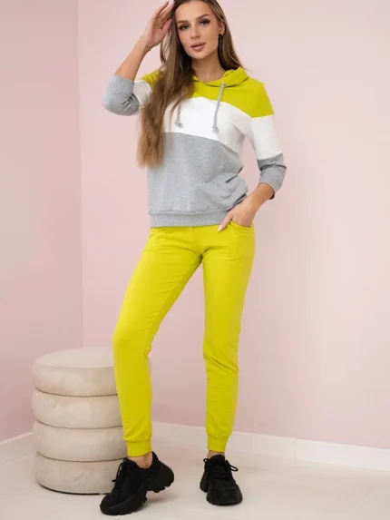 Komplet w kolorowe pasy kiwi+biały