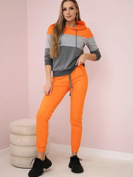 Komplet w kolorowe pasy pomarańczowy+szary