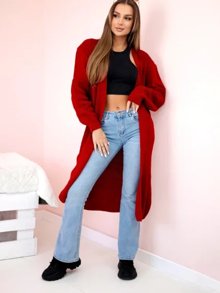 Sweter długi kardigan czerwona
