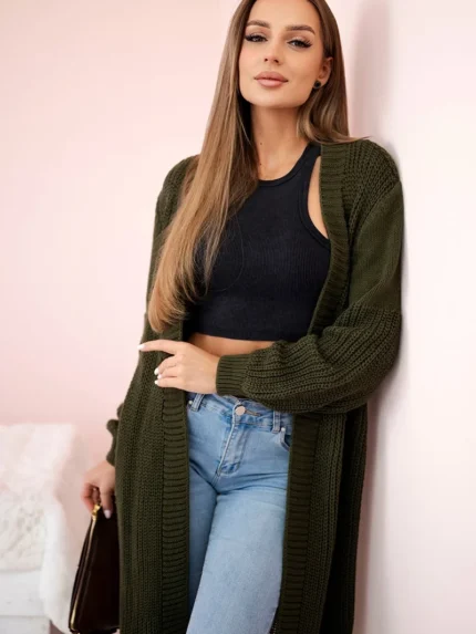Sweter długi kardigan khaki