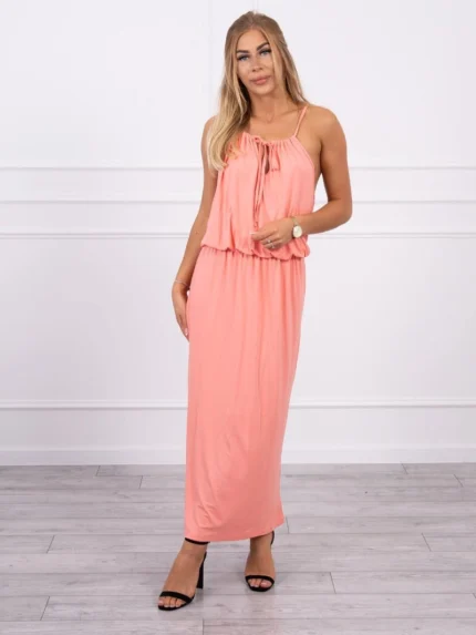 Sukienka boho z rozporkiem łososiowa