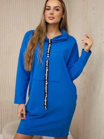 Sukienka z krawatem chabrowa