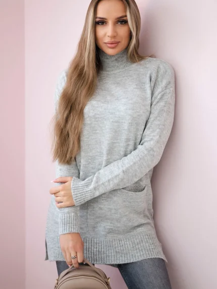 Sweter ze stójką szary